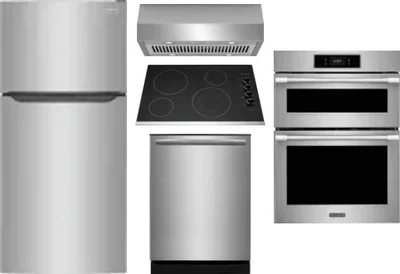 5 Piece Package Includes Refrigerator, Cooktop, Wall Oven, Hood And Dishwasher