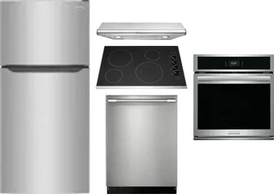 5 Piece Package Includes Refrigerator, Cooktop, Wall Oven, Hood And Dishwasher