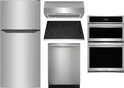 5 Piece Package Includes Refrigerator, Cooktop, Wall Oven, Hood And Dishwasher