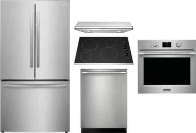 5 Piece Package Includes Refrigerator, Cooktop, Wall Oven, Hood And Dishwasher