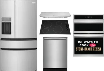 5 Piece Package Includes Refrigerator, Cooktop, Wall Oven, Hood And Dishwasher
