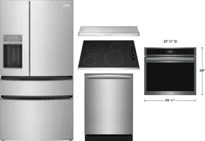 5 Piece Package Includes Refrigerator, Cooktop, Wall Oven, Hood And Dishwasher