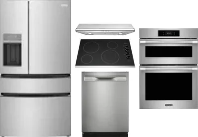 5 Piece Package Includes Refrigerator, Cooktop, Wall Oven, Hood And Dishwasher