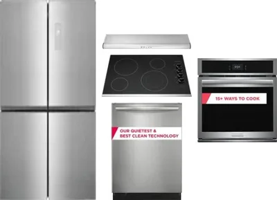 5 Piece Package Includes Refrigerator, Cooktop, Wall Oven, Hood And Dishwasher