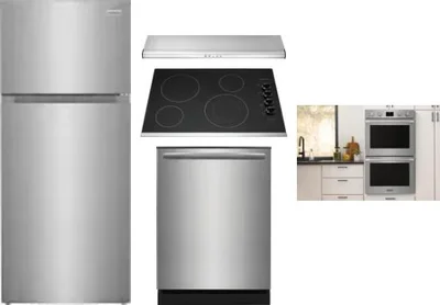 5 Piece Package Includes Refrigerator, Cooktop, Wall Oven, Hood And Dishwasher
