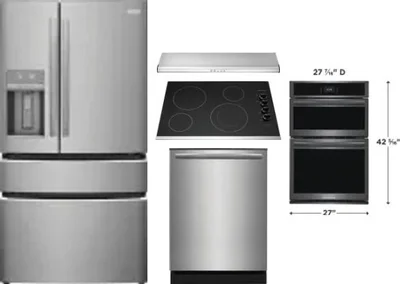 5 Piece Package Includes Refrigerator, Cooktop, Wall Oven, Hood And Dishwasher