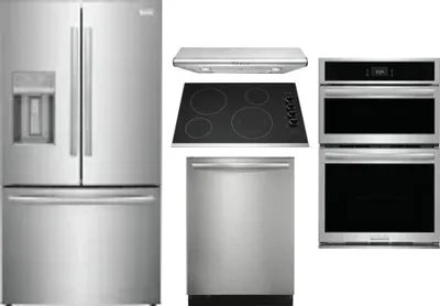 5 Piece Package Includes Refrigerator, Cooktop, Wall Oven, Hood And Dishwasher