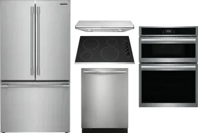 5 Piece Package Includes Refrigerator, Cooktop, Wall Oven, Hood And Dishwasher