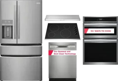 5 Piece Package Includes Refrigerator, Cooktop, Wall Oven, Hood And Dishwasher