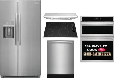 5 Piece Package Includes Refrigerator, Cooktop, Wall Oven, Hood And Dishwasher