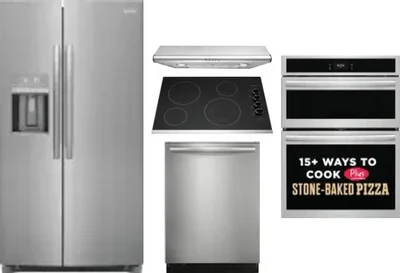 5 Piece Package Includes Refrigerator, Cooktop, Wall Oven, Hood And Dishwasher