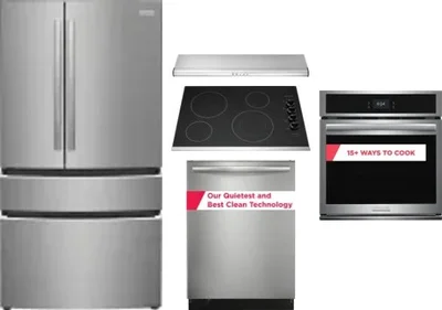 5 Piece Package Includes Refrigerator, Cooktop, Wall Oven, Hood And Dishwasher