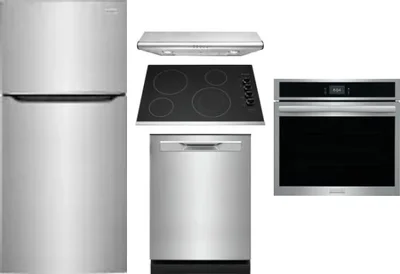 5 Piece Package Includes Refrigerator, Cooktop, Wall Oven, Hood And Dishwasher