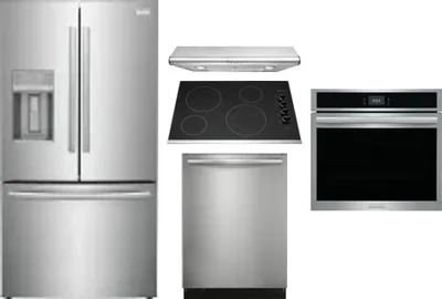 5 Piece Package Includes Refrigerator, Cooktop, Wall Oven, Hood And Dishwasher