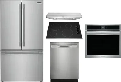 5 Piece Package Includes Refrigerator, Cooktop, Wall Oven, Hood And Dishwasher