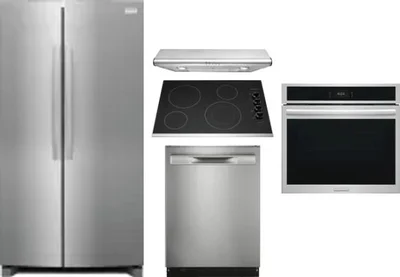5 Piece Package Includes Refrigerator, Cooktop, Wall Oven, Hood And Dishwasher