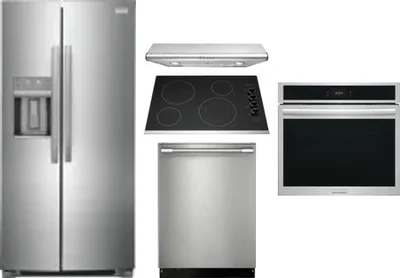 5 Piece Package Includes Refrigerator, Cooktop, Wall Oven, Hood And Dishwasher