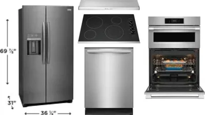 5 Piece Package Includes Refrigerator, Cooktop, Wall Oven, Hood And Dishwasher