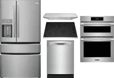 5 Piece Package Includes Refrigerator, Cooktop, Wall Oven, Hood And Dishwasher