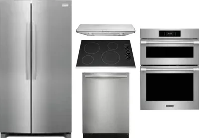 5 Piece Package Includes Refrigerator, Cooktop, Wall Oven, Hood And Dishwasher