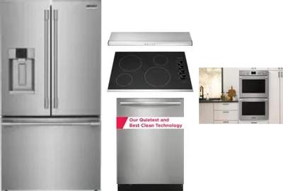 5 Piece Package Includes Refrigerator, Cooktop, Wall Oven, Hood And Dishwasher