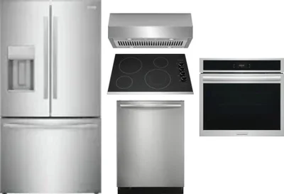 5 Piece Package Includes Refrigerator, Cooktop, Wall Oven, Hood And Dishwasher