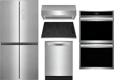 5 Piece Package Includes Refrigerator, Cooktop, Wall Oven, Hood And Dishwasher