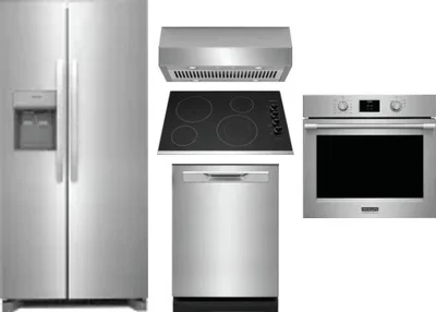 5 Piece Package Includes Refrigerator, Cooktop, Wall Oven, Hood And Dishwasher