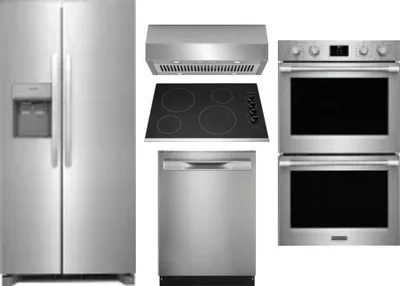 5 Piece Package Includes Refrigerator, Cooktop, Wall Oven, Hood And Dishwasher