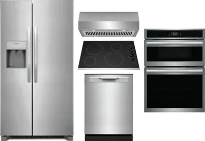 5 Piece Package Includes Refrigerator, Cooktop, Wall Oven, Hood And Dishwasher