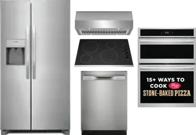 5 Piece Package Includes Refrigerator, Cooktop, Wall Oven, Hood And Dishwasher