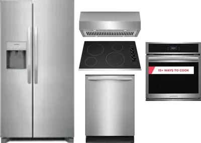 5 Piece Package Includes Refrigerator, Cooktop, Wall Oven, Hood And Dishwasher
