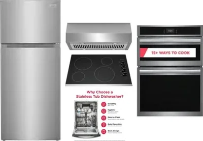 5 Piece Package Includes Refrigerator, Cooktop, Wall Oven, Hood And Dishwasher
