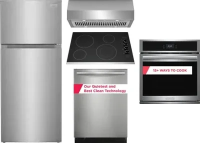 5 Piece Package Includes Refrigerator, Cooktop, Wall Oven, Hood And Dishwasher