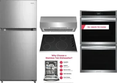 5 Piece Package Includes Refrigerator, Cooktop, Wall Oven, Hood And Dishwasher