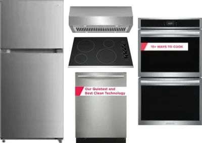 5 Piece Package Includes Refrigerator, Cooktop, Wall Oven, Hood And Dishwasher