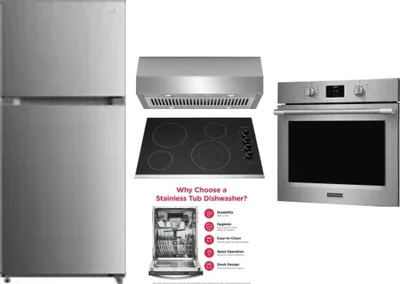 5 Piece Package Includes Refrigerator, Cooktop, Wall Oven, Hood And Dishwasher