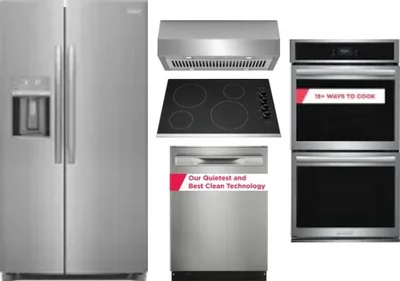 5 Piece Package Includes Refrigerator, Cooktop, Wall Oven, Hood And Dishwasher