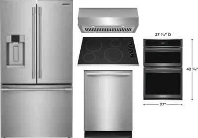 5 Piece Package Includes Refrigerator, Cooktop, Wall Oven, Hood And Dishwasher