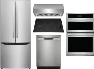 5 Piece Package Includes Refrigerator, Cooktop, Wall Oven, Hood And Dishwasher
