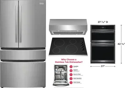 5 Piece Package Includes Refrigerator, Cooktop, Wall Oven, Hood And Dishwasher