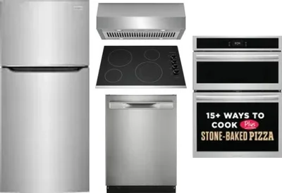 5 Piece Package Includes Refrigerator, Cooktop, Wall Oven, Hood And Dishwasher