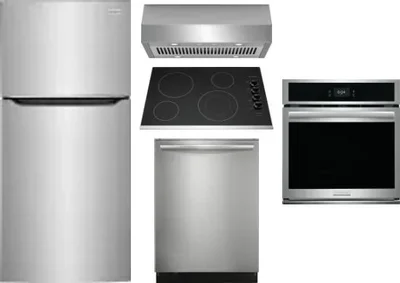 5 Piece Package Includes Refrigerator, Cooktop, Wall Oven, Hood And Dishwasher