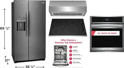 5 Piece Package Includes Refrigerator, Cooktop, Wall Oven, Hood And Dishwasher