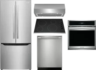 5 Piece Package Includes Refrigerator, Cooktop, Wall Oven, Hood And Dishwasher