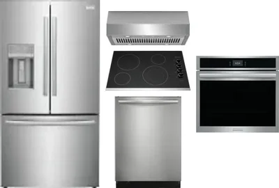 5 Piece Package Includes Refrigerator, Cooktop, Wall Oven, Hood And Dishwasher