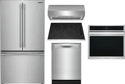5 Piece Package Includes Refrigerator, Cooktop, Wall Oven, Hood And Dishwasher