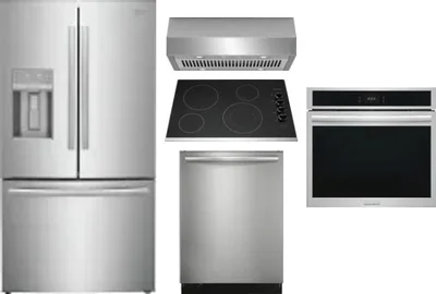 5 Piece Package Includes Refrigerator, Cooktop, Wall Oven, Hood And Dishwasher
