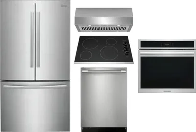 5 Piece Package Includes Refrigerator, Cooktop, Wall Oven, Hood And Dishwasher