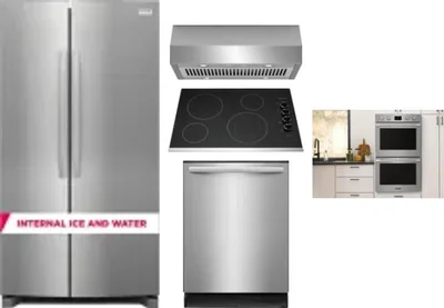 5 Piece Package Includes Refrigerator, Cooktop, Wall Oven, Hood And Dishwasher